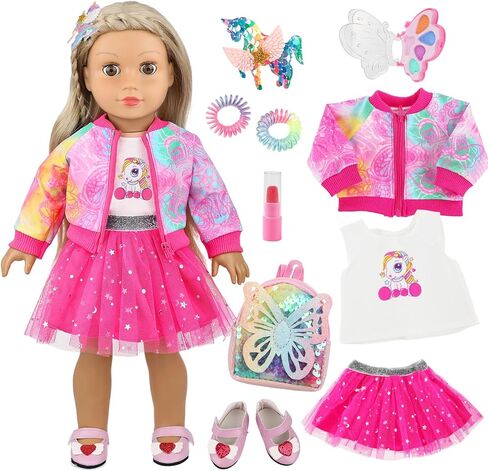 18 Inch American Doll Clothes and Accessories Makeup Set Outdoor Casual Playset for Parent-Child Interaction Birthday Christmas Thanksgiving Day Gift(Not Include Doll) in Saudi Arabia