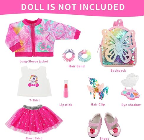 18 Inch American Doll Clothes and Accessories Makeup Set Outdoor Casual Playset for Parent-Child Interaction Birthday Christmas Thanksgiving Day Gift(Not Include Doll) in Saudi Arabia