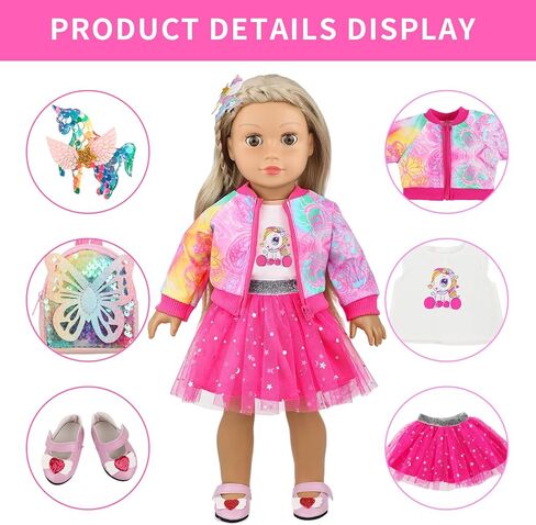 18 Inch American Doll Clothes and Accessories Makeup Set Outdoor Casual Playset for Parent-Child Interaction Birthday Christmas Thanksgiving Day Gift(Not Include Doll) in Saudi Arabia