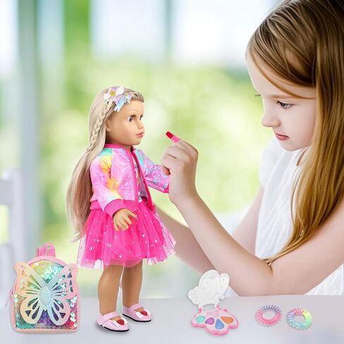 18 Inch American Doll Clothes and Accessories Makeup Set Outdoor Casual Playset for Parent-Child Interaction Birthday Christmas Thanksgiving Day Gift(Not Include Doll) in Saudi Arabia