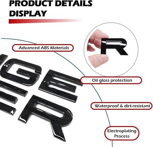 Sports Line 3D Raised Hood and Rear Letter Emblems with Black 3M Adhesive Backing, Easy Installation for Car Styling (RR Bright Black) in Saudi Arabia