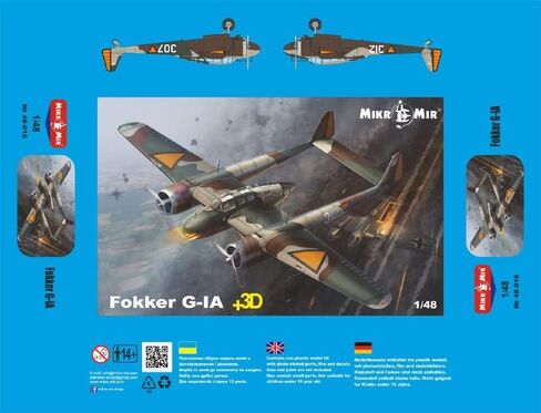 Mikro Mir 48-016+ - 1/48 Fokker G-1A + مجموعة نماذج بلاستيكية بمقياس تفاصيل ثلاثية الأبعاد in Kuwait