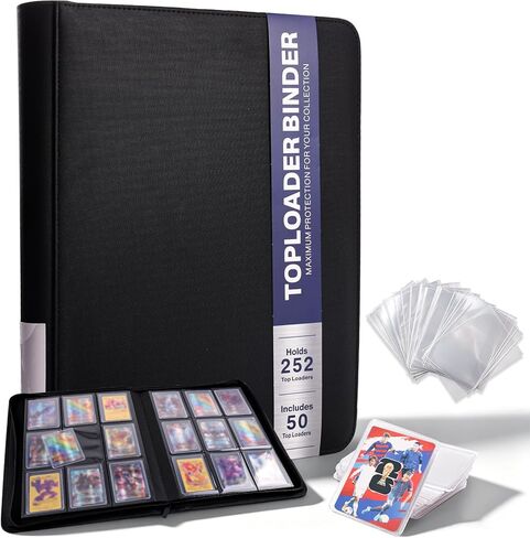 Top Loader Binder, 9 Pocket Holds 252 Toploaders, Includes 50 Top Loaders & 100 Sleeves, Side Loading Zipper Card Binder for Trading Card Storage & Protection in Saudi Arabia