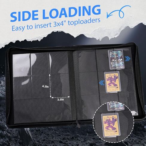 Top Loader Binder, 9 Pocket Holds 252 Toploaders, Includes 50 Top Loaders & 100 Sleeves, Side Loading Zipper Card Binder for Trading Card Storage & Protection in Saudi Arabia
