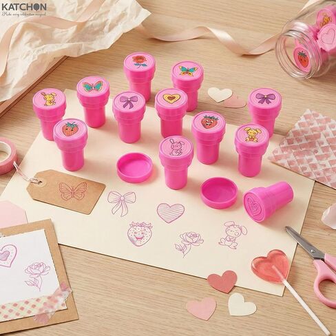 KatchOn, Kawaii Kpop Pink Stamps - 24 Pcs | 12 Designs Printing Stampers for Pinata Stuffers, Pink Ink Kpop Stamps, K Pop Birthday Party Favors, Prizes, Goodie Bag Stuffers in Kuwait