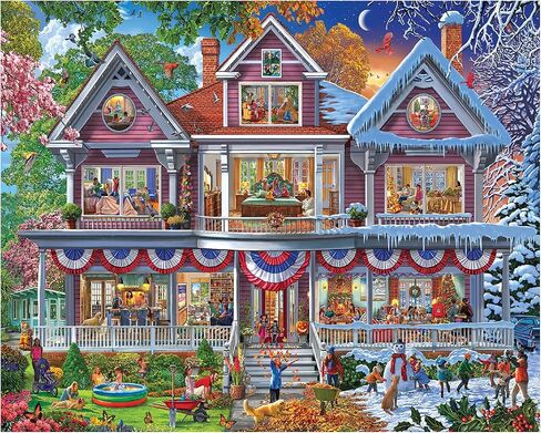 White Mountain 1000 Piece Jigsaw Puzzle Fun House Puzzles with Large Pieces Gift for Adults and Family 24"x30" - Four Season House in Kuwait