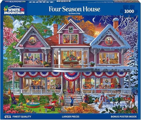 White Mountain 1000 Piece Jigsaw Puzzle Fun House Puzzles with Large Pieces Gift for Adults and Family 24"x30" - Four Season House in Kuwait