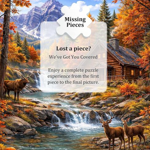 Puzzles for Adults 1000 Pieces, Autumn Mountain Cabin Jigsaw Puzzle, Scenic Fall Forest Waterfall & Deer Colorful Nature Landscape Puzzle with Poster, Challenging Puzzles for Game Night in Saudi Arabia