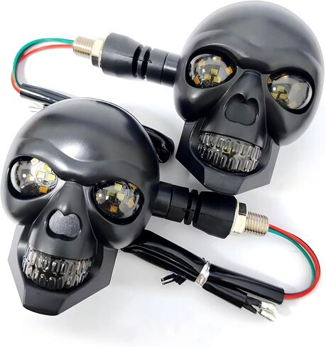 2 PCS LED Motorcycle Turn Signal Lights, Waterproof Skull Head Motorcycle Blinkers, High-visibility LED Turn Signal Indicators Light, Universal Vehicle Lamps Decoration (Black) in Saudi Arabia