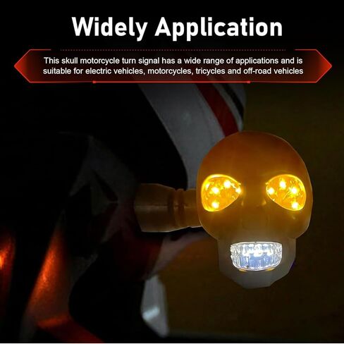 2 PCS LED Motorcycle Turn Signal Lights, Waterproof Skull Head Motorcycle Blinkers, High-visibility LED Turn Signal Indicators Light, Universal Vehicle Lamps Decoration (Black) in Saudi Arabia