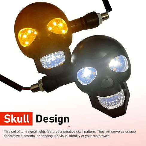2 PCS LED Motorcycle Turn Signal Lights, Waterproof Skull Head Motorcycle Blinkers, High-visibility LED Turn Signal Indicators Light, Universal Vehicle Lamps Decoration (Black) in Saudi Arabia