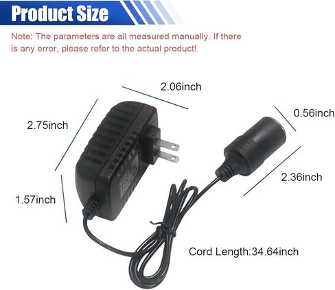 AC to DC Converter, 2A 24W Car Cigarette Lighter Socket Adapter to Wall Plug, Universal 110-240V to 12V DC Power Cable Transformer for Car Devices, Home Appliances in Kuwait