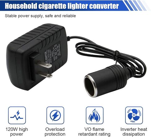 AC to DC Converter, 2A 24W Car Cigarette Lighter Socket Adapter to Wall Plug, Universal 110-240V to 12V DC Power Cable Transformer for Car Devices, Home Appliances in Kuwait