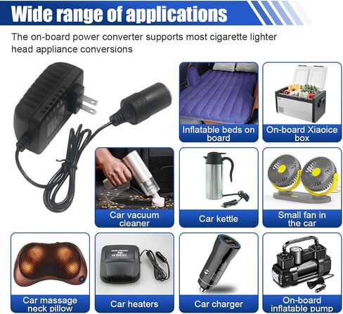 AC to DC Converter, 2A 24W Car Cigarette Lighter Socket Adapter to Wall Plug, Universal 110-240V to 12V DC Power Cable Transformer for Car Devices, Home Appliances in Kuwait