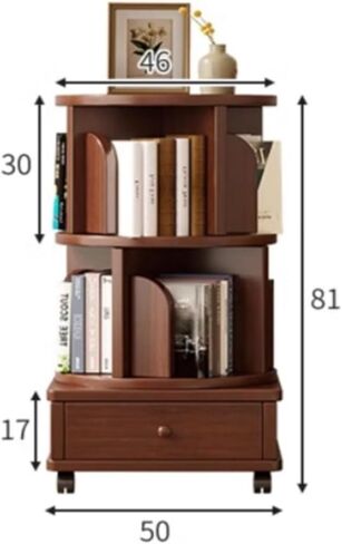 Bookshelf Bedside Rotating Bookcase 360 Degree Movable Home Floor Narrow Bedroom Reading Shelf for Living Room Home Office in Saudi Arabia