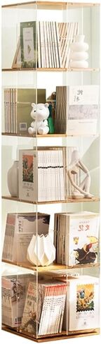 Bookshelf Creative Acrylic Rotating Bookshelf, Modern Simple Study Storage Cabinet, Movable Floor Multi-Layer Shelf for Living Room Home Office in Saudi Arabia