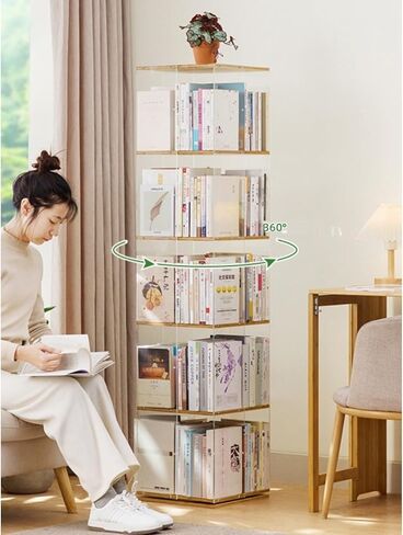 Bookshelf Creative Acrylic Rotating Bookshelf, Modern Simple Study Storage Cabinet, Movable Floor Multi-Layer Shelf for Living Room Home Office in Saudi Arabia