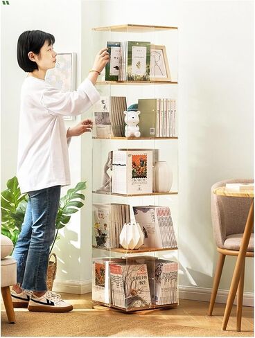 Bookshelf Creative Acrylic Rotating Bookshelf, Modern Simple Study Storage Cabinet, Movable Floor Multi-Layer Shelf for Living Room Home Office in Saudi Arabia
