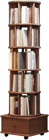 Bookshelf Rotating Bookshelf, 360-degree Bookcase, Household Book Storage Shelf, Solid Wood Movable Floor for Living Room Home Office in Saudi Arabia