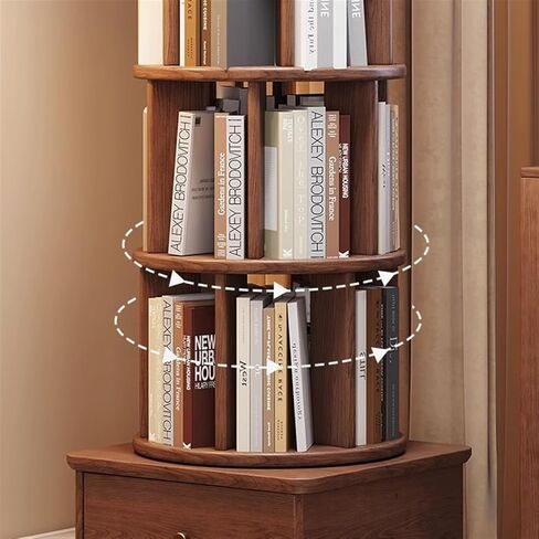 Bookshelf Rotating Bookshelf, 360-degree Bookcase, Household Book Storage Shelf, Solid Wood Movable Floor for Living Room Home Office in Saudi Arabia