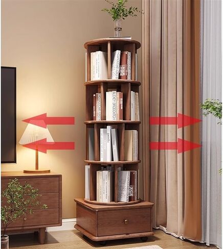 Bookshelf Rotating Bookshelf, 360-degree Bookcase, Household Book Storage Shelf, Solid Wood Movable Floor for Living Room Home Office in Saudi Arabia