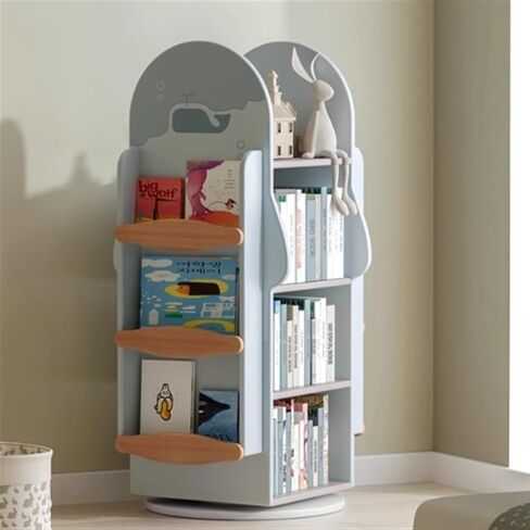 Bookshelf Whale Solid Wood Rotating Bookshelf, 360 Degree Bookcase, Household Vertical Picture Book Shelf Reading Area for Living Room Home Office in Saudi Arabia