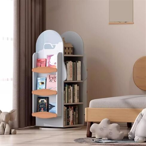 Bookshelf Whale Solid Wood Rotating Bookshelf, 360 Degree Bookcase, Household Vertical Picture Book Shelf Reading Area for Living Room Home Office in Saudi Arabia