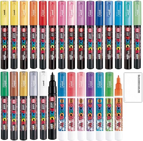 قلم طلاء Posca ذو نقطة دقيقة للغاية (PC-1M، PC-1ML) 28 لونًا مجموعة كاملة مجموعة مجموعة ملصق Uni Mitsubishi Color جميع الألوان قلم تحديد Loconeko مجموعة يدوية أصلية in Kuwait