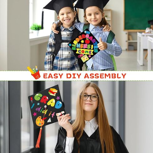 26 قطعة من قبعة التخرج من Qyeahkj، ملصقات DIY للأطفال في مرحلة ما قبل الروضة، قبعات التخرج، تزيين علوي ملون، ملصق فني ذاتي اللصق، مصنوعات فنية لرياض الأطفال الصيفي، مرحلة ما قبل المدرسة 2026، لوازم حفلات التخرج المفضلة in Kuwait