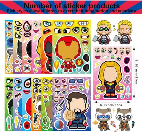 36 Pieces Make-a-face Stickers Pack, Heroes Make Your Own Stickers, Mixed & Matched with 12 Designed Characters(3 of Each) for Party Decoration, Reward, Decor 638 in Saudi Arabia