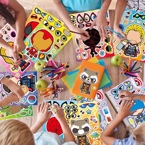 36 Pieces Make-a-face Stickers Pack, Heroes Make Your Own Stickers, Mixed & Matched with 12 Designed Characters(3 of Each) for Party Decoration, Reward, Decor 638 in Saudi Arabia