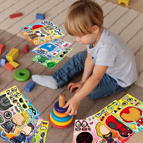 36 Pieces Make-a-face Stickers Pack, Heroes Make Your Own Stickers, Mixed & Matched with 12 Designed Characters(3 of Each) for Party Decoration, Reward, Decor 638 in Saudi Arabia