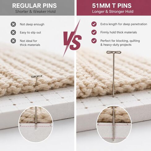 500PCS T Pins for Blocking Knitting, 2 Inch 51MM Stainless Steel T Pins with Storage Box, Rust Resistant Long T Pin for Quilting, Crochet Blocking, Sewing, Floral & Thick Fabric in Saudi Arabia