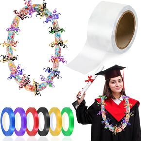Jansun 2 Inch x 164 ft Poly Tubing Clear Graduation Candy Lei Tubing & 6 Rolls Ribbons Candy Lei Making Kit for Graduation Party Supplies in Saudi Arabia