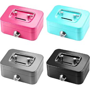 4 Pieces Money Box Cash Box with Lock and Slot Steel Organizer Piggy Bank Metal Coin Bank Gifts for Christmas New Year, Without Money Tray(Black, Green, Gray, Pink) in Saudi Arabia