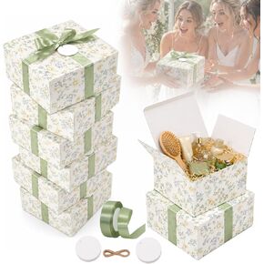Yebo Green Floral Bridesmaid Proposal Gift Boxes Set of 8, 8 x 8 x 4 Inch Decorative Paper Boxes with Ribbon and Cards for Wedding, Mother's Day and Bridal Shower(Green) in Saudi Arabia