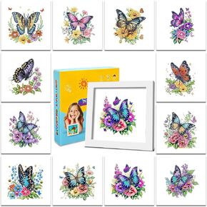 DOZEEZOP 12-Pack Interchangeable Diamond Art Kits for Adults Beginners Teens with Frame, Butterfly & Floral 5D Diamond Paintings with Round Partial Drill, Home Decor DIY Craft Gift (7x7 Inch) in Saudi Arabia