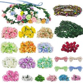 Yiranok Flower Crowns Making Kit,20 Sets Make Your Own Flower Crown Crafting Kit Blooming Rose Wreath Headband and Bracelet Making Kit DIY Floral Crown Wedding Party Fairy Hair Accessories Gift in Saudi Arabia