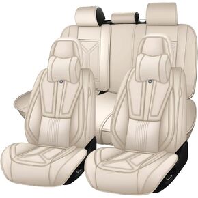 Arazi Fit for 90% of Mercedes-Benz Seat Covers, 360° Full Wrap Original Seat Cover, Waterproof Nappa Leather Seat Covers with Big Space Storage Pocket Seat Protector（2 Seats Luxury, Beige&Brown） in Saudi Arabia