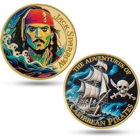 Pirate Challenge Coin - Caribbean Ocean Captain Adventure Souvenir - Gold Plated Commemorative Medal with Jolly Roger Skull & Sailing Ship - 3D Collectible Gift for Movie Fans in Saudi Arabia