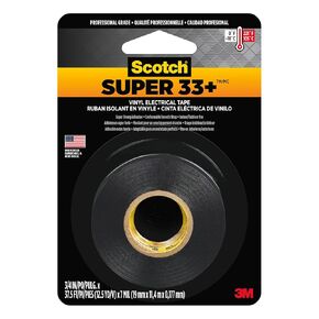 شريط كهربائي من الفينيل 3M Scotch Super 33+، مقاس .75 بوصة × 66 قدم، عبوة من 10 لفات، يعزل ويحمي من التآكل والرطوبة، سترة واقية تصل إلى 600 فولت (6132-BA-10) in Kuwait