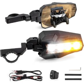 Oumurs UTV Side View Mirrors with LED Lights, Aluminum Rear View Mirror with 4 Modes Fits 1.75-2" Roll Bar for RZR Polaris XP Can-Am Maverick X3 Pioneer Teryx Mule Kawasaki in Saudi Arabia