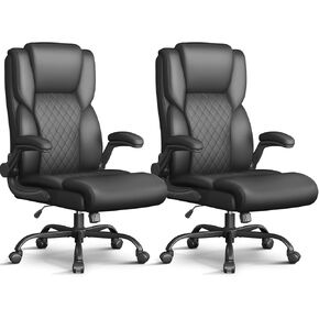 Office Chair,Big and Tall Office Chair,Home Desk Computer Chair, Executive Leather Computer Chair with Lumbar Support& Flip-Up Arms, Rocking Function Swivel Chair for Home Office,Black in Saudi Arabia