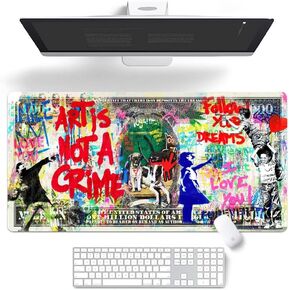 JUST BREATHE Large Mouse Pad Man Cool Graffiti Street Art Extended Gaming Mousepad XXL 31.5"x15.7" Desk Mat with Non-Slip Base and Stitched Edges, Waterproof Keyboard Laptop Mat for Office and Home in Saudi Arabia