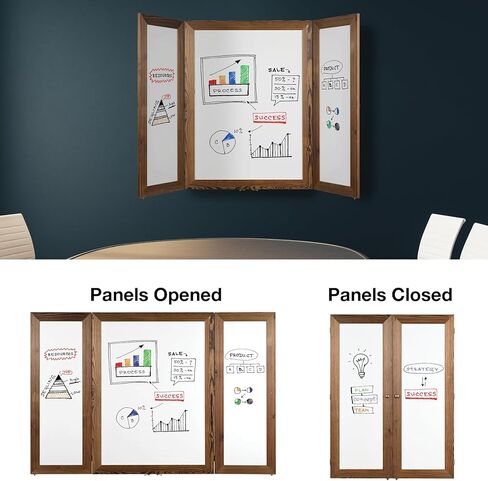 Excello Global Products 40" x 60" Wooden Wall Mounted Folding Whiteboard, Magnetic, Double-Sided, Brown in Kuwait