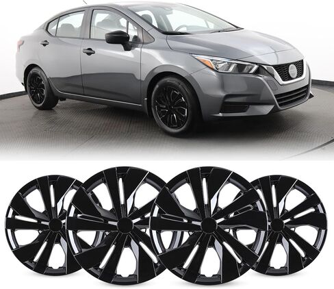 15" Hubcaps Wheel Covers for 2007-2026 Nissan Versa, R15 Wheel Rim Covers Compatible with Steel Wheels, 15 inch PP Material Snap On Hub caps Set of 4 (Black Lacquer) in Kuwait