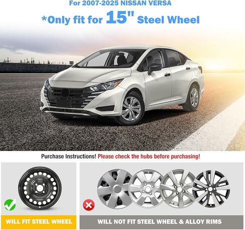 15" Hubcaps Wheel Covers for 2007-2026 Nissan Versa, R15 Wheel Rim Covers Compatible with Steel Wheels, 15 inch PP Material Snap On Hub caps Set of 4 (Black Lacquer) in Kuwait
