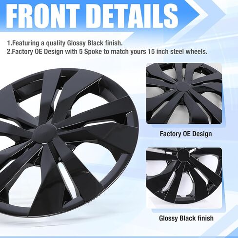 15" Hubcaps Wheel Covers for 2007-2026 Nissan Versa, R15 Wheel Rim Covers Compatible with Steel Wheels, 15 inch PP Material Snap On Hub caps Set of 4 (Black Lacquer) in Kuwait