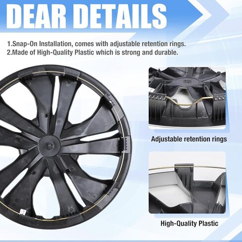 15" Hubcaps Wheel Covers for 2007-2026 Nissan Versa, R15 Wheel Rim Covers Compatible with Steel Wheels, 15 inch PP Material Snap On Hub caps Set of 4 (Black Lacquer) in Kuwait