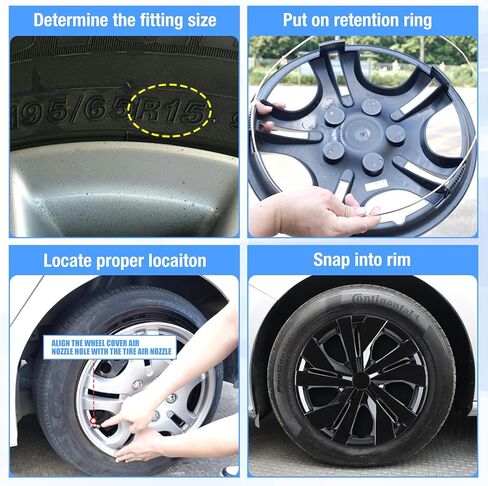 15" Hubcaps Wheel Covers for 2007-2026 Nissan Versa, R15 Wheel Rim Covers Compatible with Steel Wheels, 15 inch PP Material Snap On Hub caps Set of 4 (Black Lacquer) in Kuwait